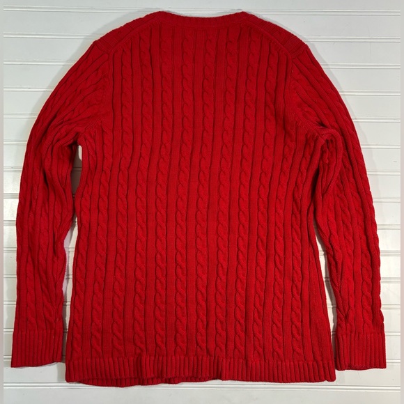 LL Bean Red Cable Knit Sweater Women’s Size Large V Neck Cotton - Picture 11 of 13
